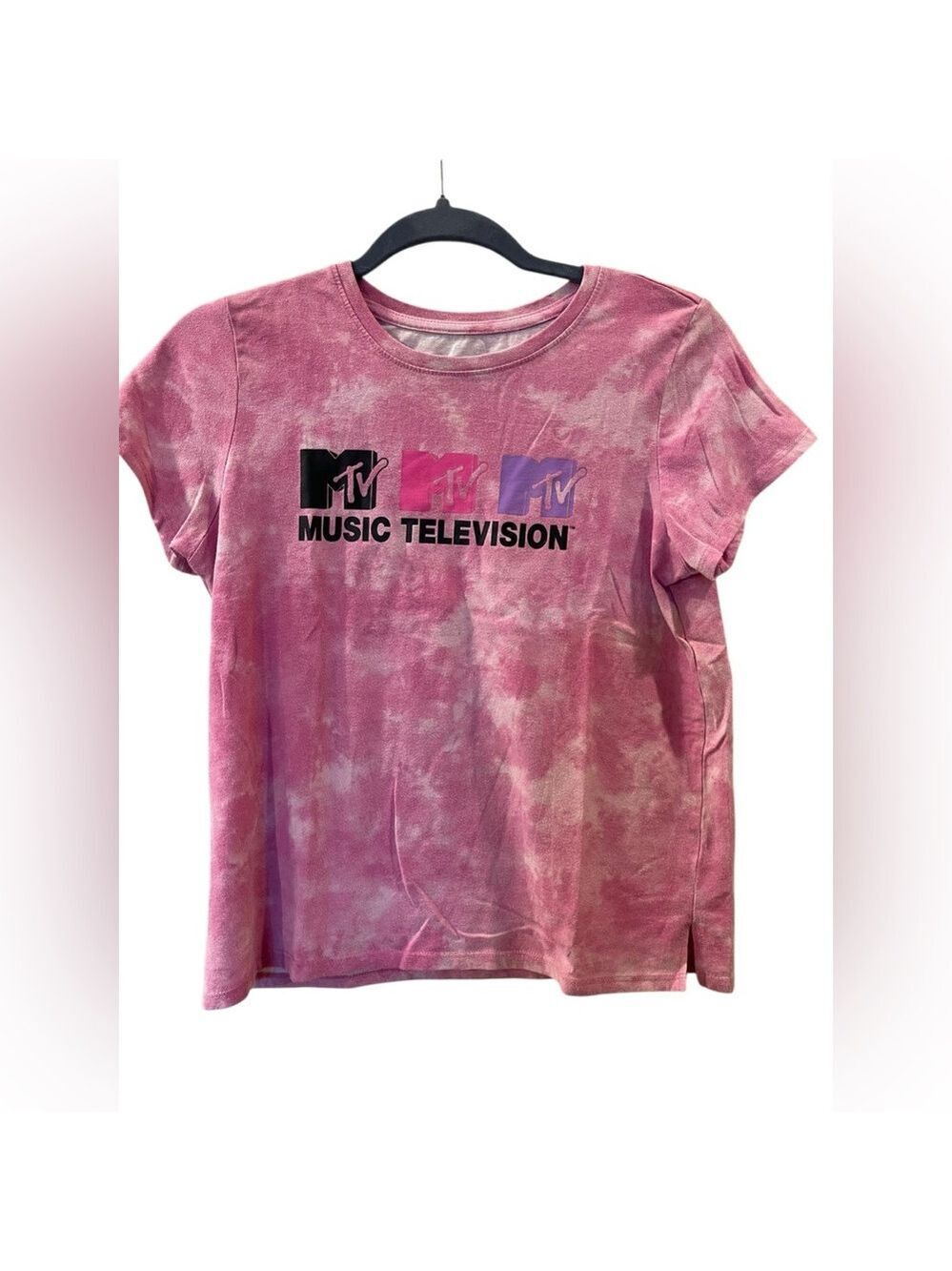 MTV Music Television Girls Graphic Short Sleeve T-shirt Pink Tie Dye XL 14/16